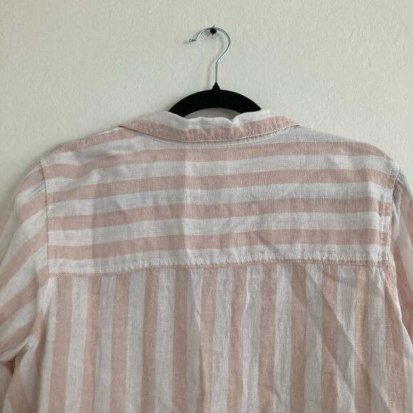 C&C California 100% Linen Striped Button Down Top White Pink Beach Nautical L - Picture 5 of 7